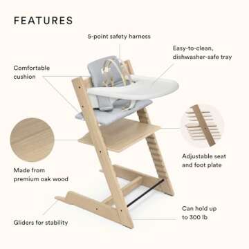 Tripp Trapp High Chair and Cushion with Stokke Tray - Natural Oak with Nordic Blue - Adjustable, Convertible, All-in-One High Chair for Babies & Toddlers