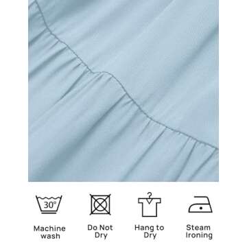 ZESICA Women's Casual Crew Neck Flutter Sleeve Smocked High Waist Hollow Out Lace Trim Tiered A Line Midi Dress,LightBlue,Medium