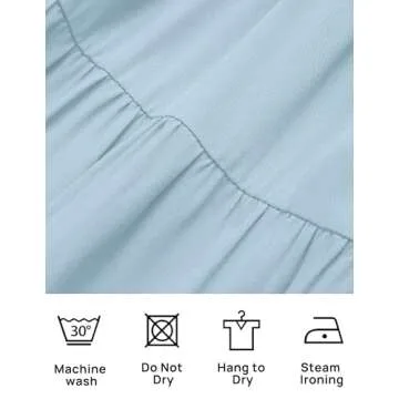 ZESICA Women's Casual Crew Neck Flutter Sleeve Smocked High Waist Hollow Out Lace Trim Tiered A Line Midi Dress,LightBlue,Medium