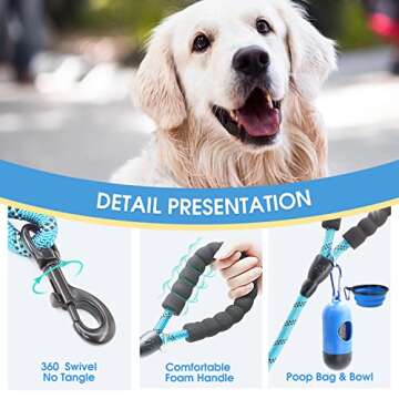 BAAPET 2 Packs 5/6 FT Dog Leash with Comfortable Padded Handle and Highly Reflective Threads Dog Leashes for Small Medium and Large Dogs (5FT-1/2'', Black+Blue)