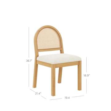 Nathan James Bailey 19 in. Boucle Dining Chair, Upholstered Side Chair with Natural Woven Rattan Bac...