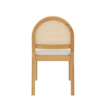 Nathan James Bailey 19 in. Boucle Dining Chair, Upholstered Side Chair with Natural Woven Rattan Back and Solid Wood Legs, Natural Brown/Rattan/Cream Boucle, Set of 4