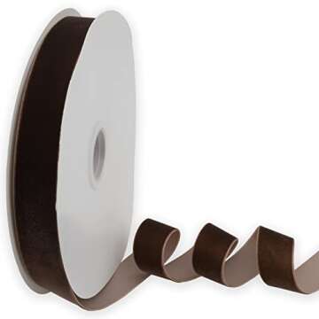 KLTRIBBON Nylon Velvet Ribbon Single Faced,1 Inch X 25Yards Spool (Brown)