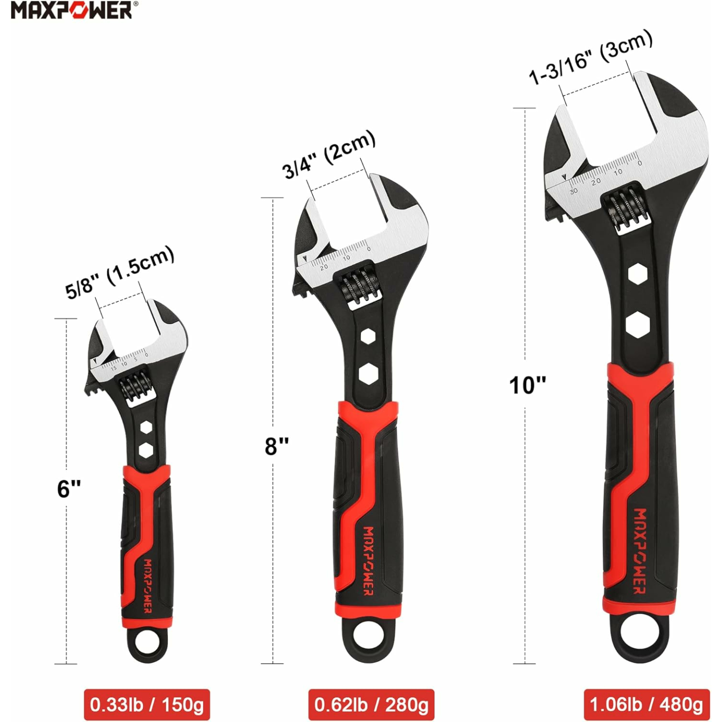 MAXPOWER Adjustable Wrench Set in Cr-V Steel
