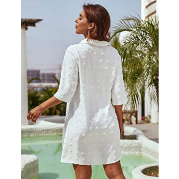 Chic White Swiss Dot Beach Cover-Up Dress for Women