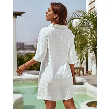 Chic White Swiss Dot Beach Cover-Up Dress for Women