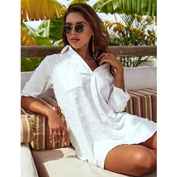 Chic White Swiss Dot Beach Cover-Up Dress for Women