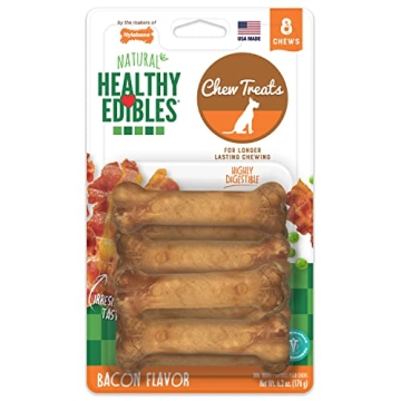 Nylabone Healthy Edibles Natural Dog Chews Long Lasting Bacon Flavor Treats for Dogs, X-Small/Petite...
