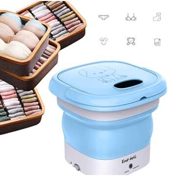 East doll Portable Washing Machine for Baby Clothes, Underwear or Small Items, Foldable Mini Washer for Apartment Dorm, Camping, Travelling, Gift for Friend or Family, Blue