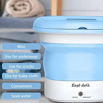 East doll Portable Washing Machine for Baby Clothes, Underwear or Small Items, Foldable Mini Washer for Apartment Dorm, Camping, Travelling, Gift for Friend or Family, Blue
