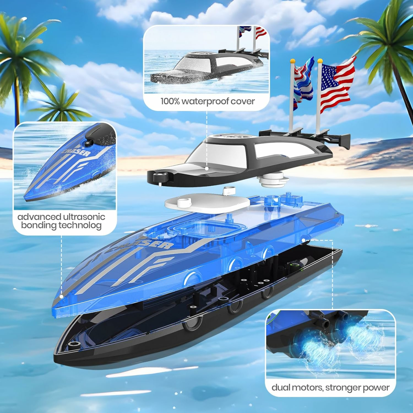 Kids Remote Control Waterproof LED RC Boat