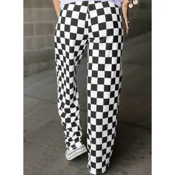 Acelitt Women's Casual Checkered Pants 2025 Spring Summer Lightweight Elastic Waist Comfy Loose Wide...