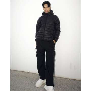 COOFANDY Men's Black Puffer Jacket Lightweight Packable Hooded Puffy Winter Jackets for Running Trav...