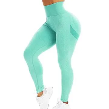 CFR Womens Fitness Tights Seamless High Waist Peach Butt Lift Scrunch Booty Push up Tummy Control Workout Leggings #1 Scrunch Booty Green Crystal,M