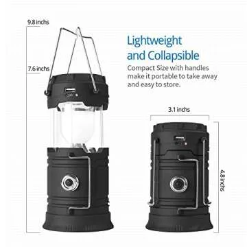 Solar Powered Camping Lantern, Flashlights Charging for Phone, USB Rechargeable LED Camping Lantern, Collapsible & Portable for Emergency, Hurricanes