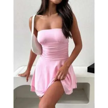 Milumia Women's Ruched Strapless Mini Tube Dress Layer Ruffle Hem A Line Dresses Pink Large