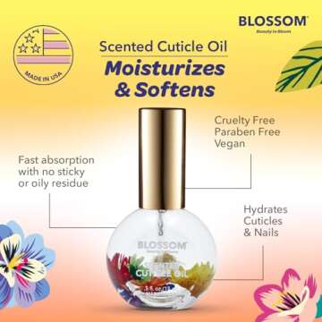 Blossom Cuticle Oil for Nails, Hydrating, Moisturizing, Scented Nail Oil Cuticle Care, Infused with Real Flowers, Made in USA, 0.5 fl. oz, Mandarin Orange