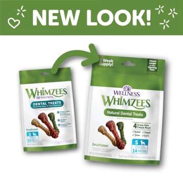 Whimzees Wellness Daily Brushzees Dog Dental Treats, Natural Chews, Small Size Stick, (14 Count)