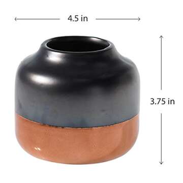 Copper and Black Round Ceramic Pot - 4.5 x 3.75 Inches - Monte Carlo Glossy Rose Gold Planter - Global Shiny Metallic Vase Decor for Home or Office