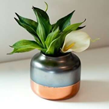 Copper and Black Round Ceramic Pot - 4.5 x 3.75 Inches - Monte Carlo Glossy Rose Gold Planter - Global Shiny Metallic Vase Decor for Home or Office