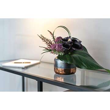 Copper and Black Round Ceramic Pot - 4.5 x 3.75 Inches - Monte Carlo Glossy Rose Gold Planter - Global Shiny Metallic Vase Decor for Home or Office