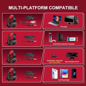 PHOINIKAS PS4 Gaming Headset with 7.1 Surround Sound, PC Headset with Noise Canceling Mic & LED Ligh...