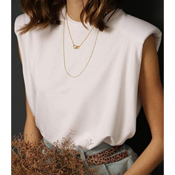 Chic SAFRISIOR Women's Casual Cotton Tank Top with Shoulder Pads