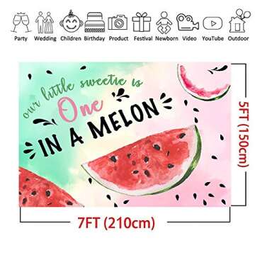 Art Studio 7x5ft Summer Fruit Watermelon Theme Photography Backdrop Watercolor Sweet One in a Melon Birthday Party Cake Table Decoration Photo Background for Girls Studio Booth Props Vinyl