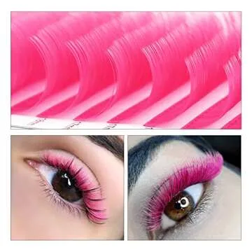 EMEDA Colored Lash Extensions D Curl .07 Bright Pop Rose Pink Lash Extensions 15-20mm Mixed Tray Extra Long Classic Single Individual Color Lashes Extension (0.07mm D Mix 15-20)