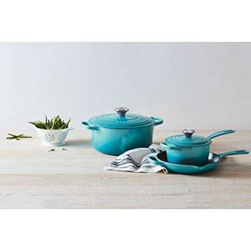 Le Creuset Signature Caribbean Enameled Cast Iron 5 Piece Cookware Set