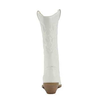 Soda Women Cowgirl Cowboy Western Stitched Boots Pointy Toe Knee High Reno-S, 5.5, White/Beige Pu