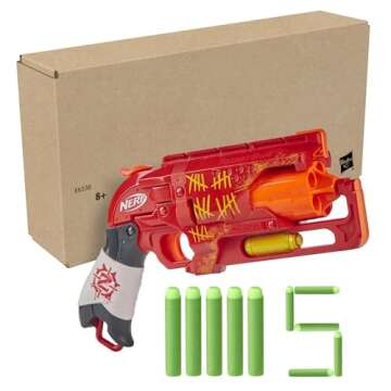 NERF Zombie Strike Hammershot Blaster - Red - Pull-Back Action, Includes 5 Darts
