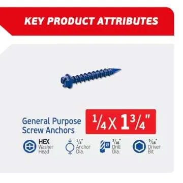 FixMaster 1/4 x 1-3/4 Hex Head Blue Concrete Screw Anchors - 100 pcs with Kit