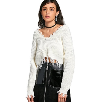 ZAFUL Women's Stylish Ripped Crop Sweater for Casual Looks