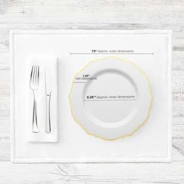 Smarty Had A Party Disposable Plastic Plates, Elegant Heavy Duty Dinnerware Sets, Blossom Rim Design, White and Gold 7.5" Salad Plates for Parties, Weddings, and All Occasions (120 Count)