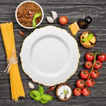 Smarty Had A Party Disposable Plastic Plates, Elegant Heavy Duty Dinnerware Sets, Blossom Rim Design, White and Gold 7.5" Salad Plates for Parties, Weddings, and All Occasions (120 Count)