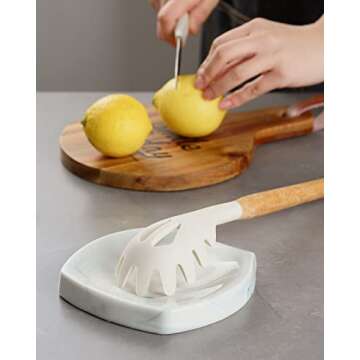 Getstar Ceramic Spoon Rest for Stove Top, Large Spoon Holder for Kitchen Counter, Dishwasher Safe, Marble Decor Finish