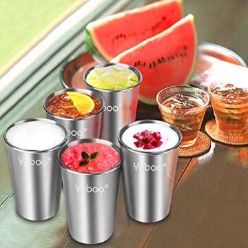 Yuboo 17 oz Stainless Steel Cups - 5 Pack Tumblers with Lids and Straws
