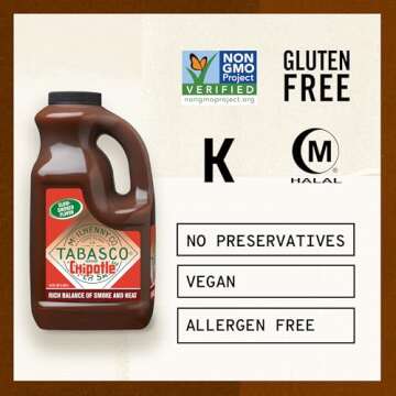 TABASCO® Brand Chipotle Pepper Sauce, Medium Hot Sauce, Bulk Plastic Jug, Smoky & Smooth, Perfect for Large Recipes, Great for Marinating or Grilling Meats & More, 64 Fl Oz (Pack of 1)
