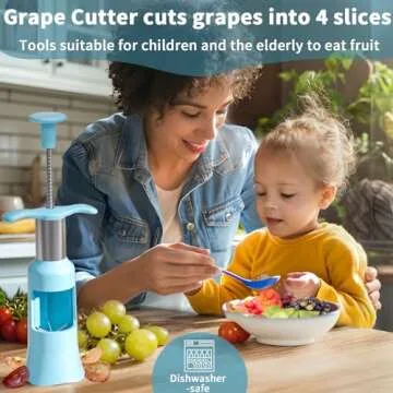 Newness Grape Cutter for Toddlers 1-3 Grape Slicer with 2 Straw Brushes & 2 Types of Slicing Tomato Slicer Blueberry Cherry Grape Quarter Cutter Kitchen Gadgets for Salad Pasta Cake Decoration (Blue)