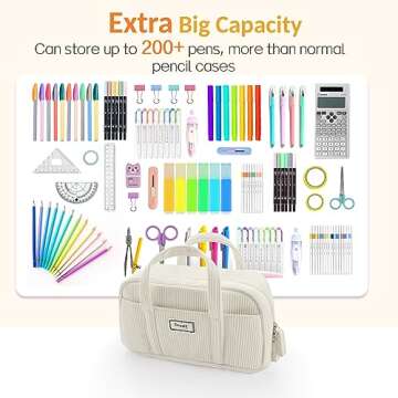 Sooez Large Pencil Case Pouch, Extra Big Pencil Bag with 5 Compartments, Pen Bag Wide Opening, Soft Waffle Pencil Pouch Organizer with Zipper, Cute Aesthetic School Supplies for Teen Girls-Coral