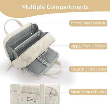 Sooez Large Pencil Case Pouch, Extra Big Pencil Bag with 5 Compartments, Pen Bag Wide Opening, Soft Waffle Pencil Pouch Organizer with Zipper, Cute Aesthetic School Supplies for Teen Girls-Coral