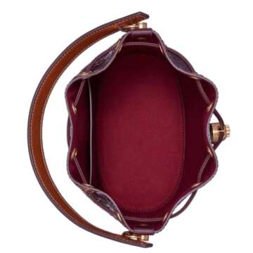 Tory Burch 135826 T Monogram Albarossa Wine Purple With Gold Hardware Patent Embossed Women's Bucket Bag