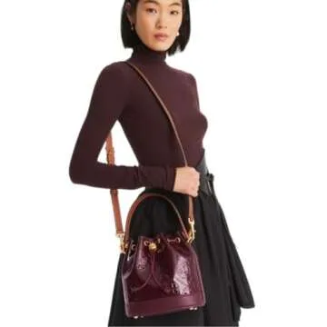 Tory Burch 135826 T Monogram Albarossa Wine Purple With Gold Hardware Patent Embossed Women's Bucket Bag