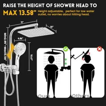 Ryamen 10 Inch Rainfall Shower Head with Handheld Spray Combo, Dual Shower Head with High Pressure, 12 Spray Settings, Brass Casting 3-Way Shower Arm, Adjustable Slide Bar, Holder/Hose, Chrome