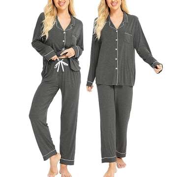 SWOMOG Women’s Soft Pajamas Set Long Sleeve Button Down