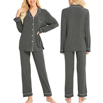 SWOMOG Women’s Soft Pajamas Set Long Sleeve Button Down