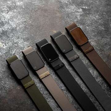 Groove Life Groove Belt Black/Stone - Men's Stretch Nylon Belt with Magnetic Aluminum Buckle, Lifetime Coverage - Large (37-40")