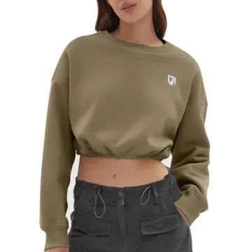 CHYRII Women Oversized Cropped Sweatshirt Fleece Crewneck Pullover Long Sleeve Crop Tops Fall Winter...