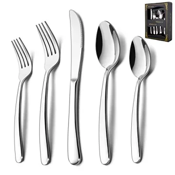40-Piece Heavy Duty Silverware Set, HaWare Stainless Steel Solid Flatware Cutlery for 8, Modern & El...